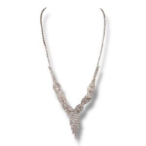 Y2K Era Claire’s Silver Rhinestone Statement Necklace Prom Formal Pageant 21”